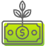 A plant sprout growing from a dollar bill, symbolizing financial growth or investment.
