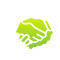 Icon of two hands shaking, depicted in green and white.