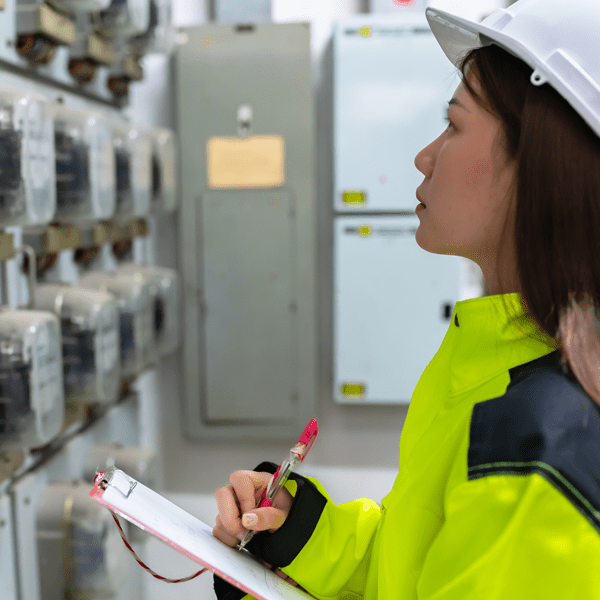 Woman reading electrical meters